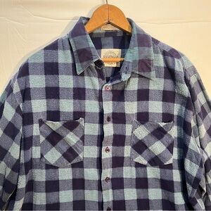 Vintage Saugatuck Dry Goods Button Up Shirt Mens Large Flannel Pocket Teal/blue